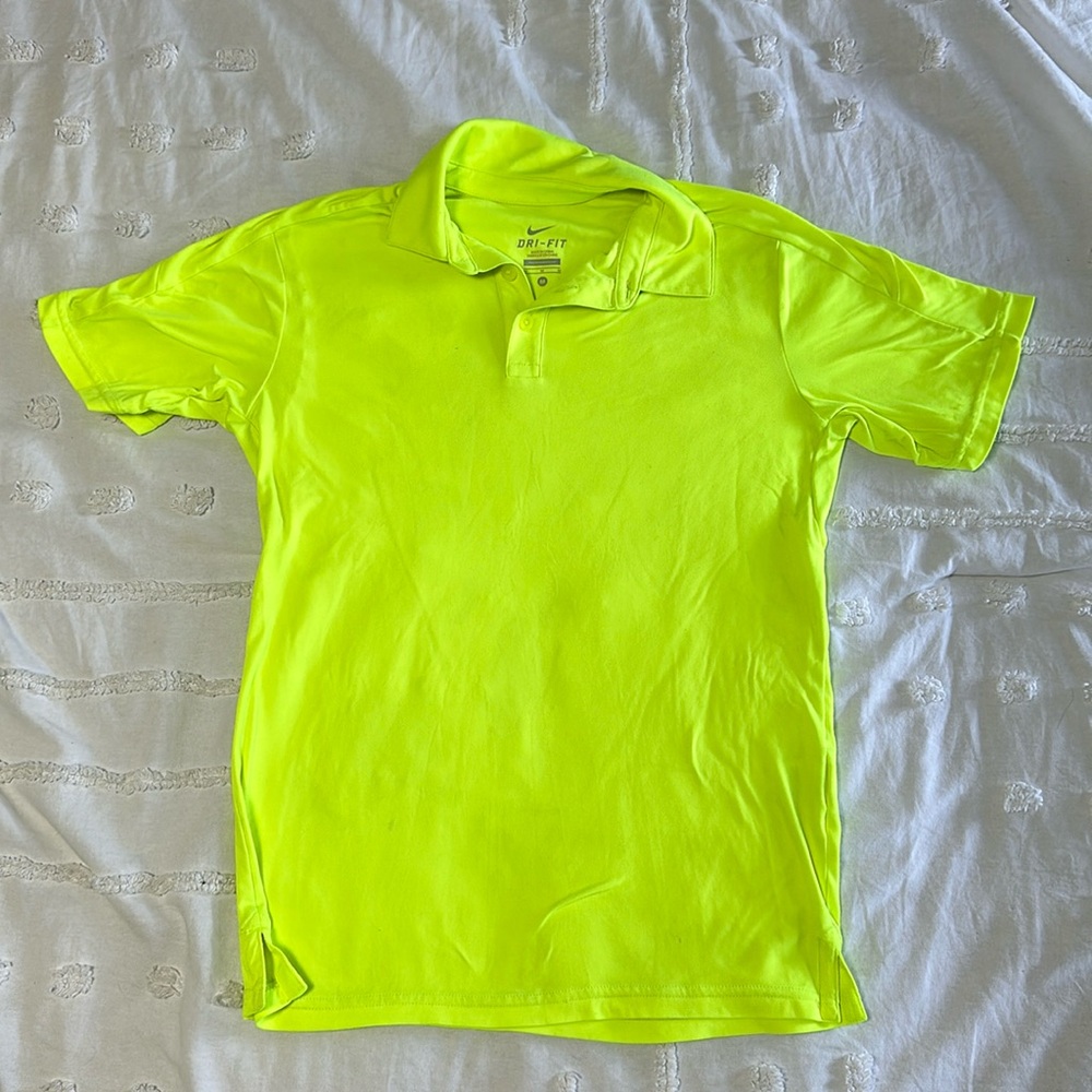 Nike dri-fit florescent yellow youth M collared shirt